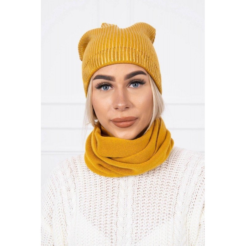 Súprava dámska čiapka a šál K139 - horčicová