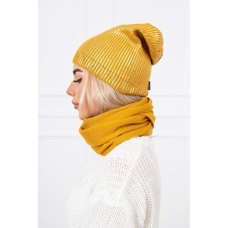 Súprava dámska čiapka a šál K139 - horčicová