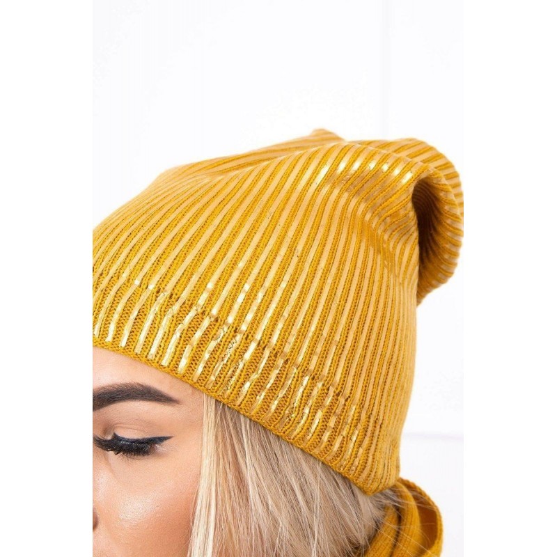 Súprava dámska čiapka a šál K139 - horčicová