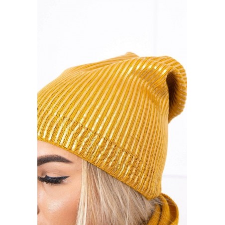 Súprava dámska čiapka a šál K139 - horčicová
