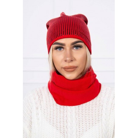 Súprava dámska čiapka a šál K139 - červená
