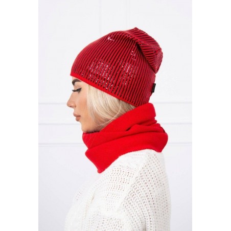 Súprava dámska čiapka a šál K139 - červená