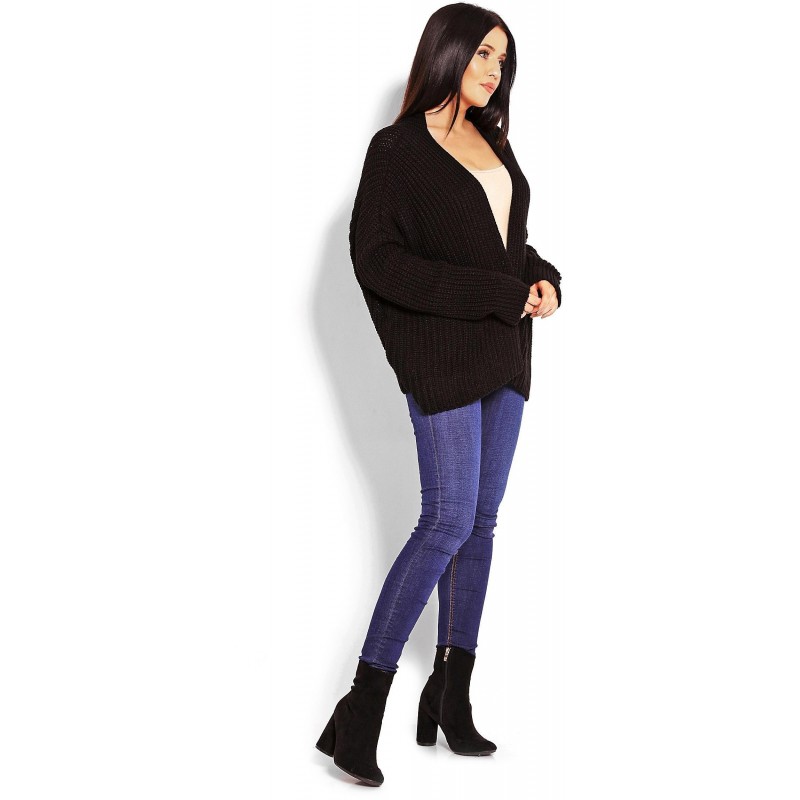 Hrubý dámsky kardigán 70010 - čierny