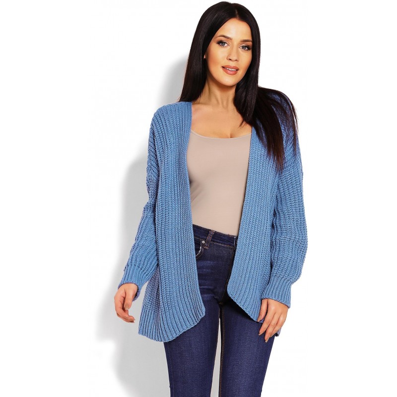 Hrubý dámsky kardigán 70010 - modrý