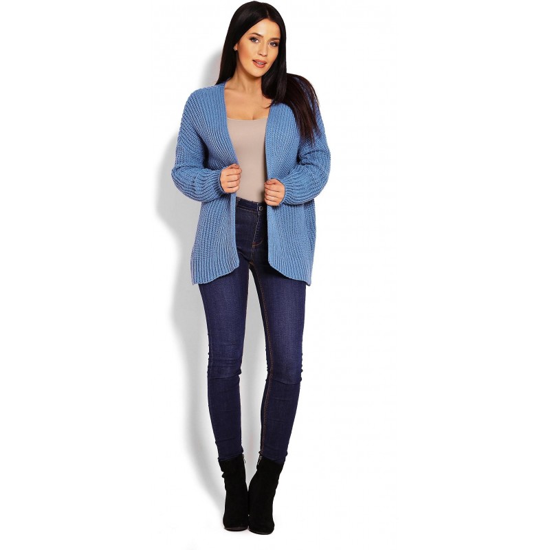 Hrubý dámsky kardigán 70010 - modrý