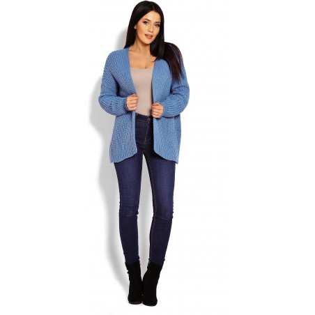Hrubý dámsky kardigán 70010 - modrý