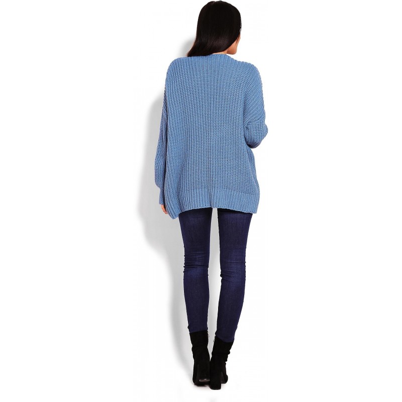 Hrubý dámsky kardigán 70010 - modrý