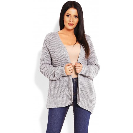 Hrubý dámsky kardigán 70010 - sivý