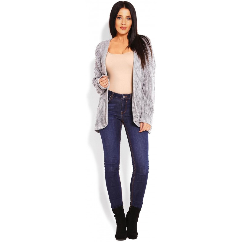Hrubý dámsky kardigán 70010 - sivý