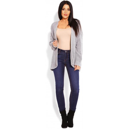 Hrubý dámsky kardigán 70010 - sivý