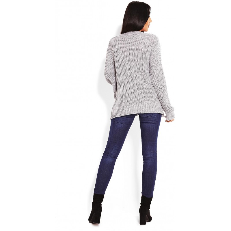 Hrubý dámsky kardigán 70010 - sivý