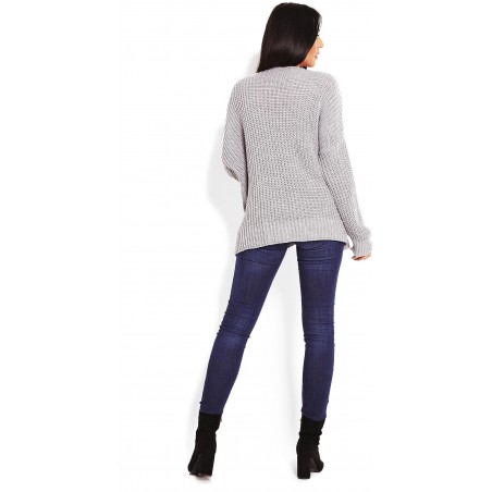 Hrubý dámsky kardigán 70010 - sivý