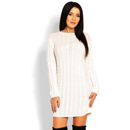 Svetrové dámske šaty 40019 - krémové