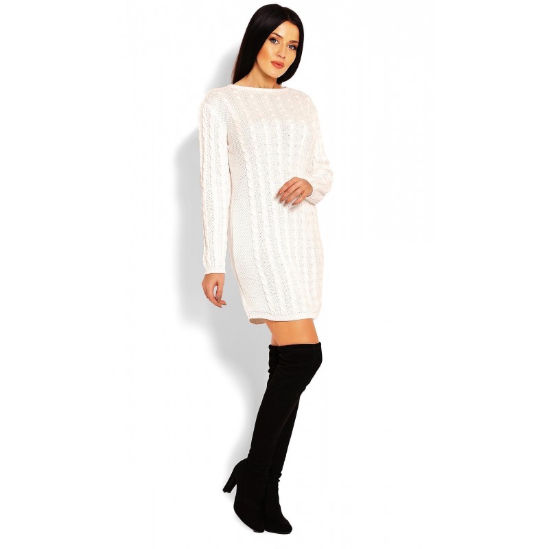 Svetrové dámske šaty 40019 - krémové