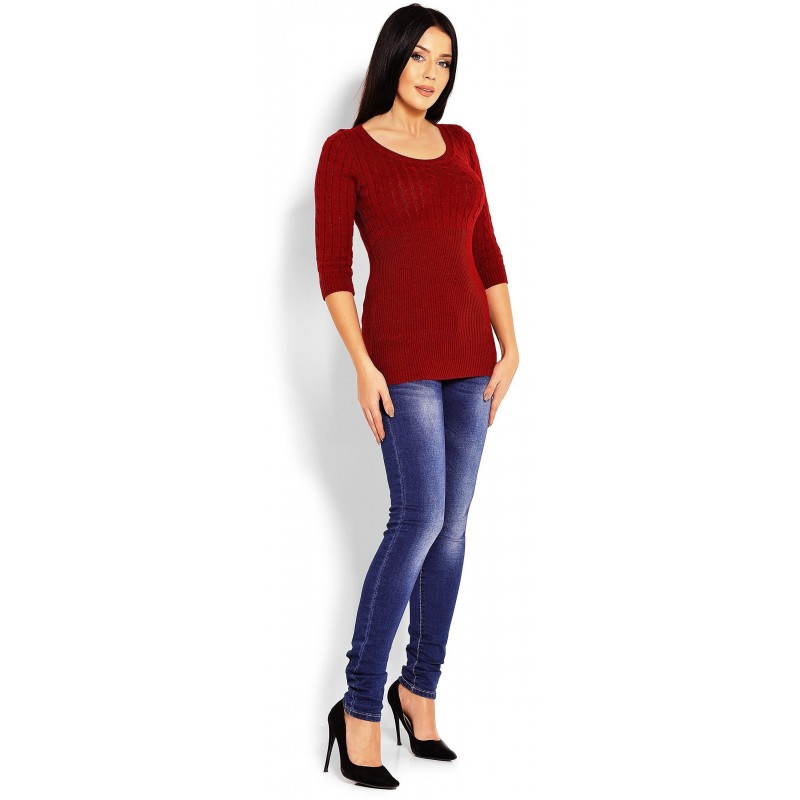Dámsky sveter s 3/4 rukávom 70008 - bordový