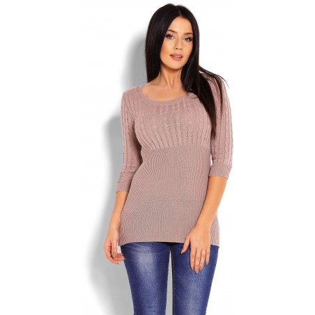 Dámsky sveter s 3/4 rukávom 70008 - kapučínový