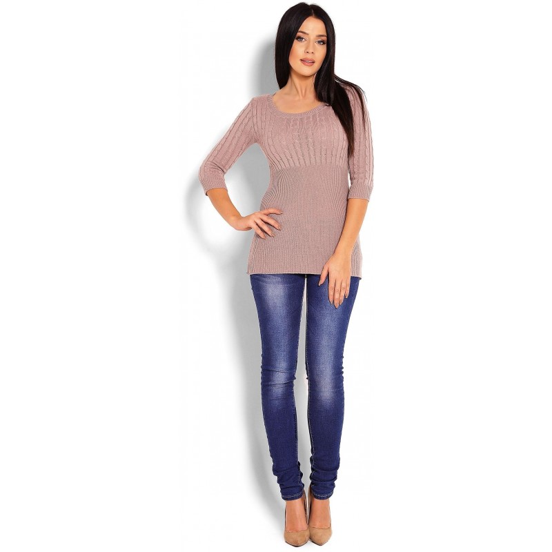 Dámsky sveter s 3/4 rukávom 70008 - kapučínový