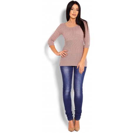 Dámsky sveter s 3/4 rukávom 70008 - kapučínový