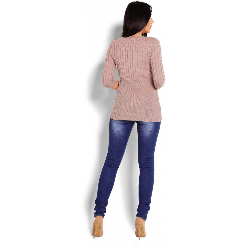 Dámsky sveter s 3/4 rukávom 70008 - kapučínový