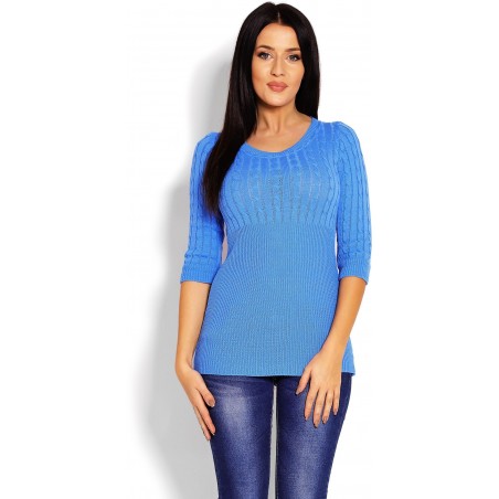 Dámsky sveter s 3/4 rukávom 70008 - modrý