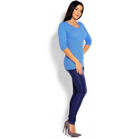 Dámsky sveter s 3/4 rukávom 70008 - modrý