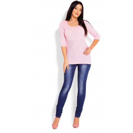 Dámsky sveter s 3/4 rukávom 70008 - ružový