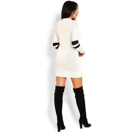 Krémový dlhý dámsky sveter 70011