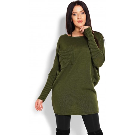 Dámsky tunikový sveter 40017 - kaki