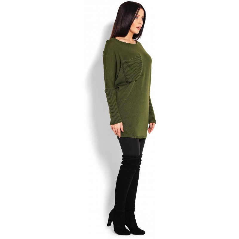 Dámsky tunikový sveter 40017 - kaki