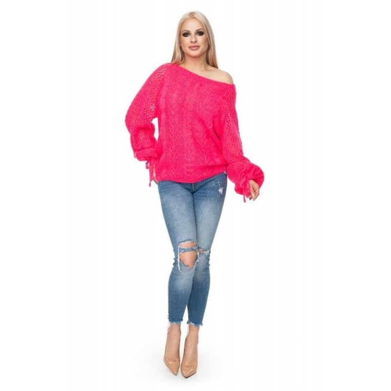 Mäkký dámsky sveter 30061 - neónovo ružový