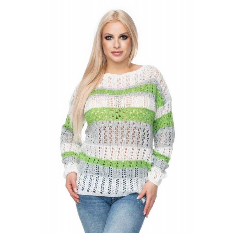 Dámsky ažúrový sveter 30060 - neónovo krémový-zelený
