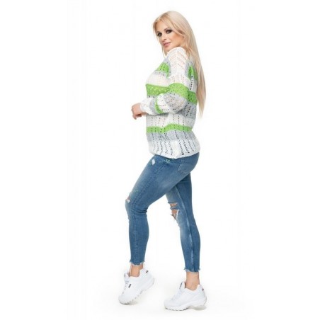 Dámsky ažúrový sveter 30060 - neónovo krémový-zelený