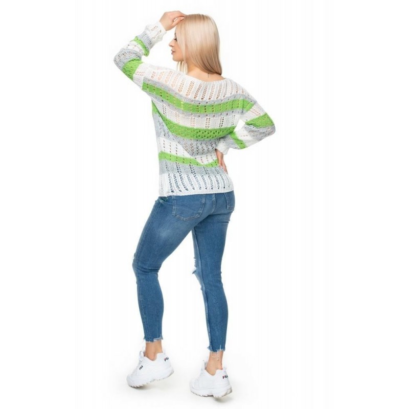 Dámsky ažúrový sveter 30060 - neónovo krémový-zelený