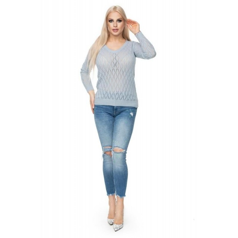 Ažúrový sveter pre dámy 70018 - sivý