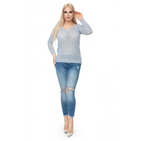 Ažúrový sveter pre dámy 70018 - sivý