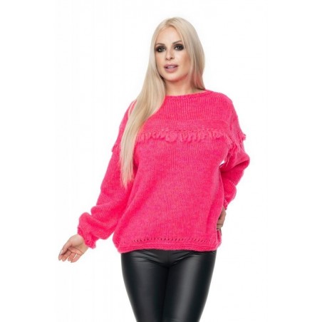 Dámsky mäkký sveter 30062 - neónovo ružový