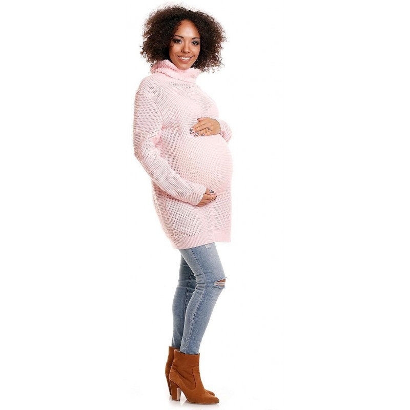 Dlhý tehotenský sveter 30044C - svetloružový