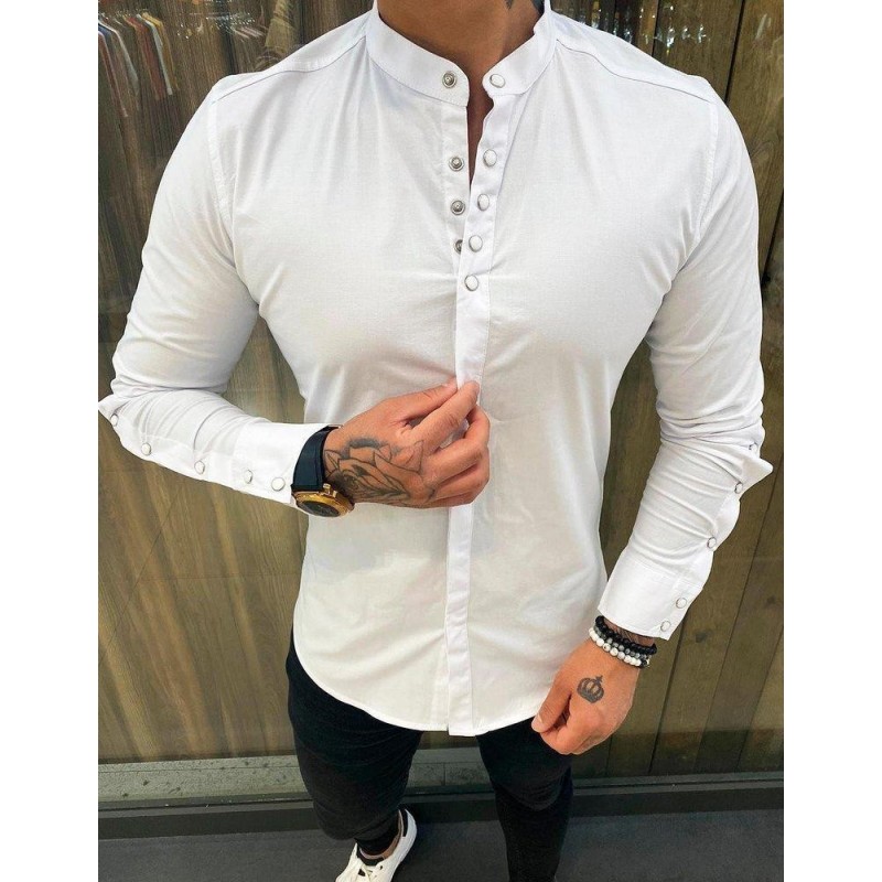 Pánska biela košeľa s dlhým rukávom DX1895