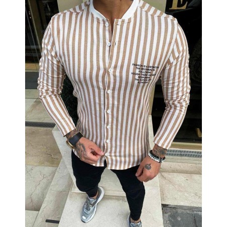 Pruhovaná pánska casual košeľa DX1907 - kamelová