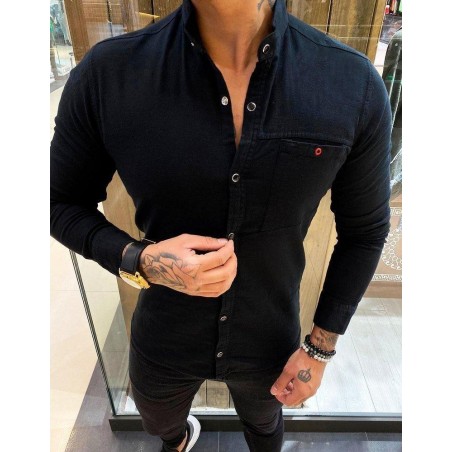 Pánska casual košeľa s dlhým rukávom DX1914 - čierna