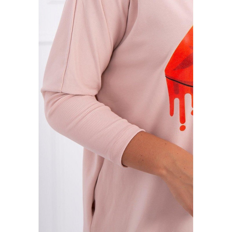 Dámska blúzka oversize s potlačou 9006 - púdrovo ružová