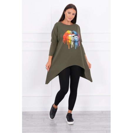 Dámska blúzka oversize s potlačou 9006 - kaki