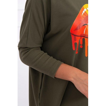 Dámska blúzka oversize s potlačou 9006 - kaki