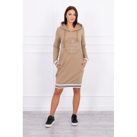 Dámske mikinové šaty 62095 - kamelové