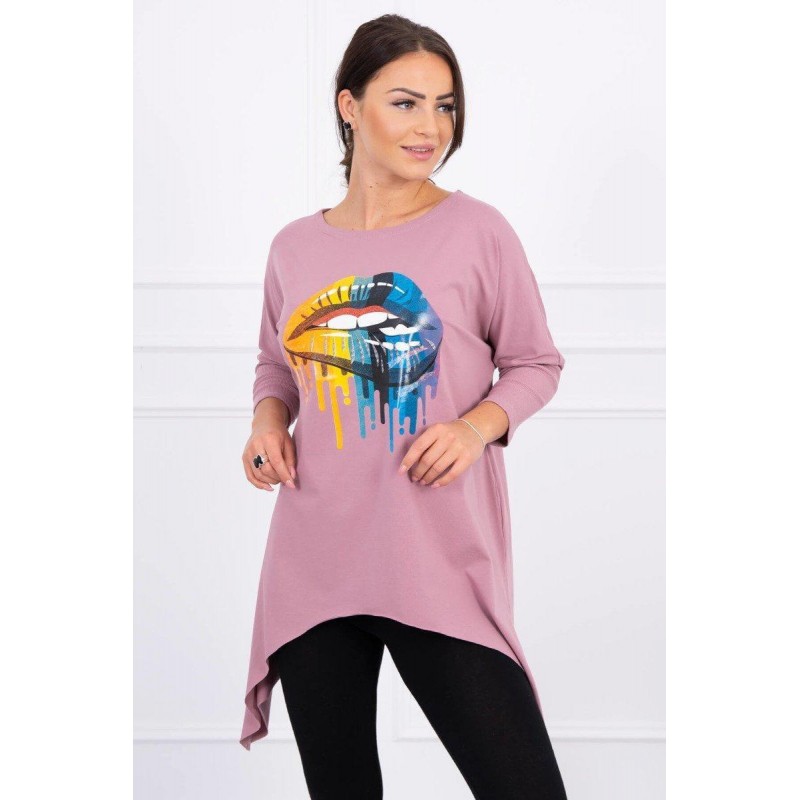 Dámska blúzka oversize s potlačou 9006 - tmavoružová