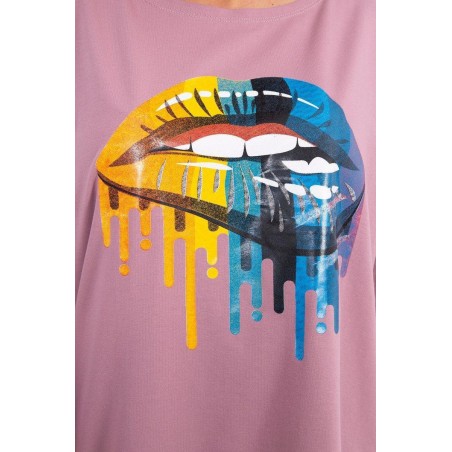 Dámska blúzka oversize s potlačou 9006 - tmavoružová