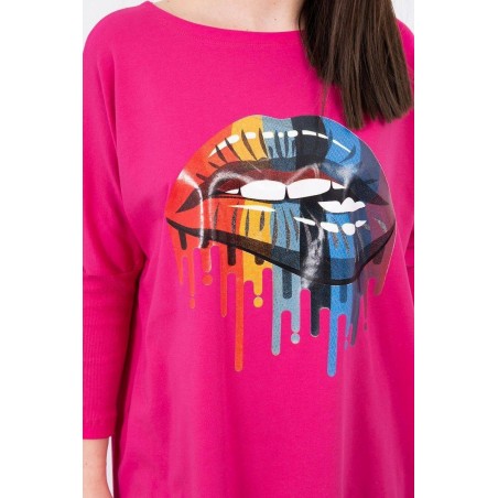 Dámska blúzka oversize s potlačou 9006 - fuchsiová