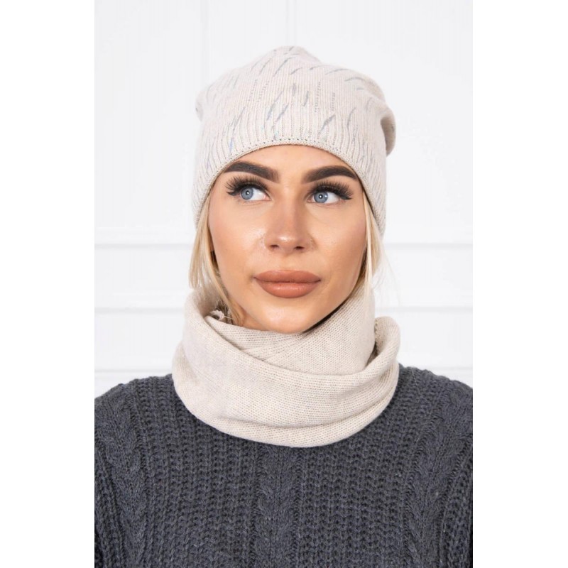 Súprava pre dámy čiapka a šál K137 - svetlobéžová