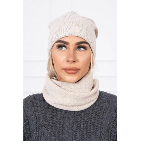 Súprava pre dámy čiapka a šál K137 - svetlobéžová