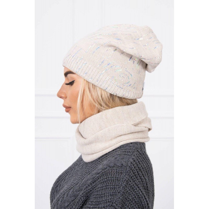 Súprava pre dámy čiapka a šál K137 - svetlobéžová